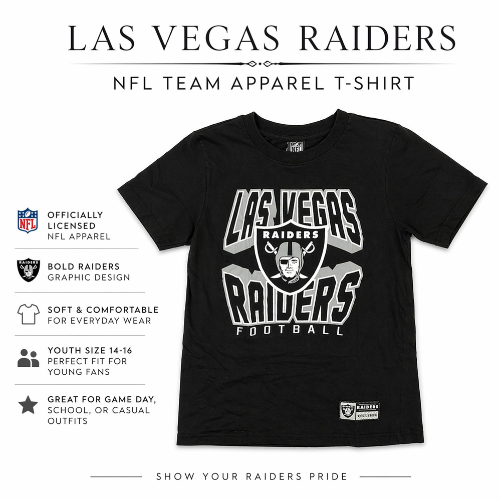 Las Vegas Raiders NFL Team Apparel T-Shirt Youth 14-16 Black Football Logo Tee